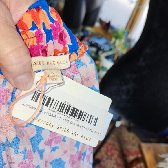 25216  NWT Skies Are Blue Boutique Brand Floral Skirt Blue/Tangerine!! Small - Picture 11 of 14